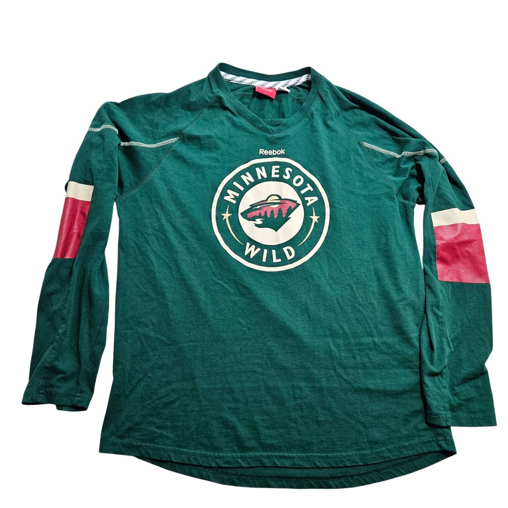 Reebok Minnesota Wild NHL Shirt Mens Large Green Long Sleeve Face Off Collection
